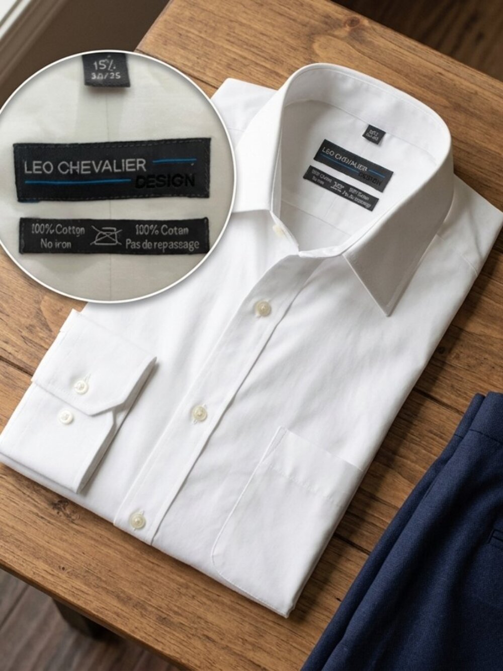 Leo Chevalier Design White No-Iron Dress Shirt | 15.5 34/35 | 100% Cotton